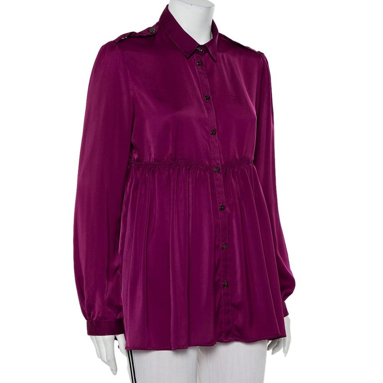 Burberry Magenta Satin Button Front Flared Shirt M at 1stDibs