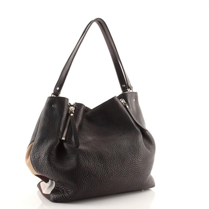 Burberry Maidstone Tote Leder und House Check Canvas Medium (Schwarz)