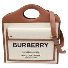 Burberry Malt Brown/Natural Canvas and Leather Medium Pocket Bag