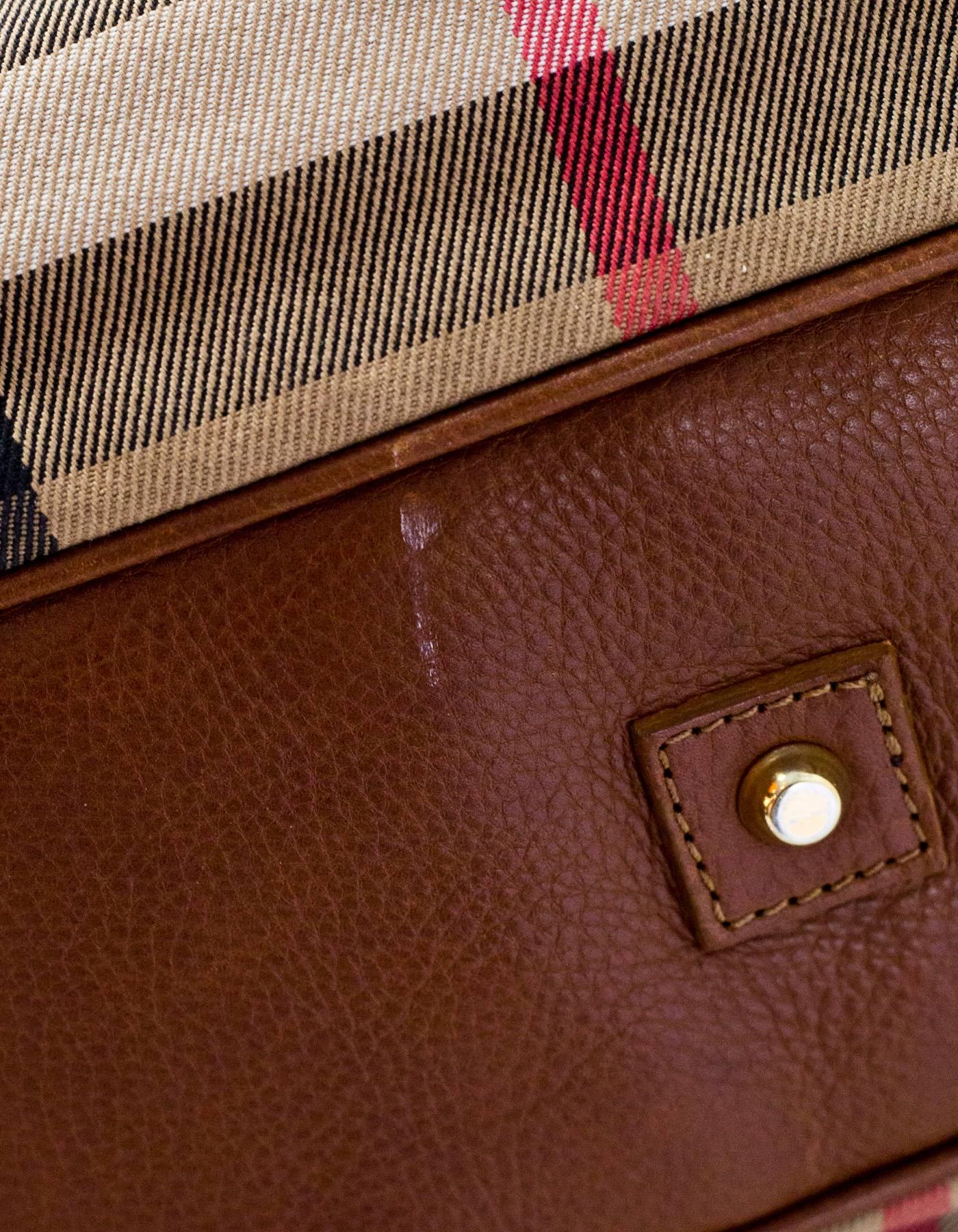 Brown Burberry Margaret Nova Check Canvas & Tan Leather Bag