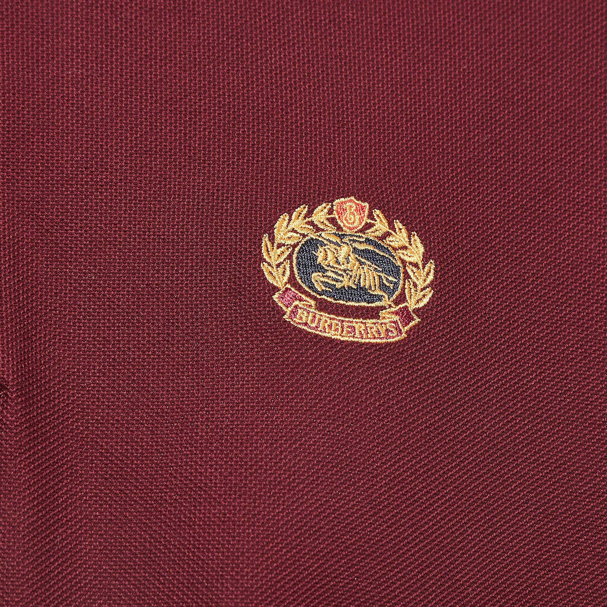 Brown Burberry Maroon Cotton Pique Polo T-Shirt XXL For Sale