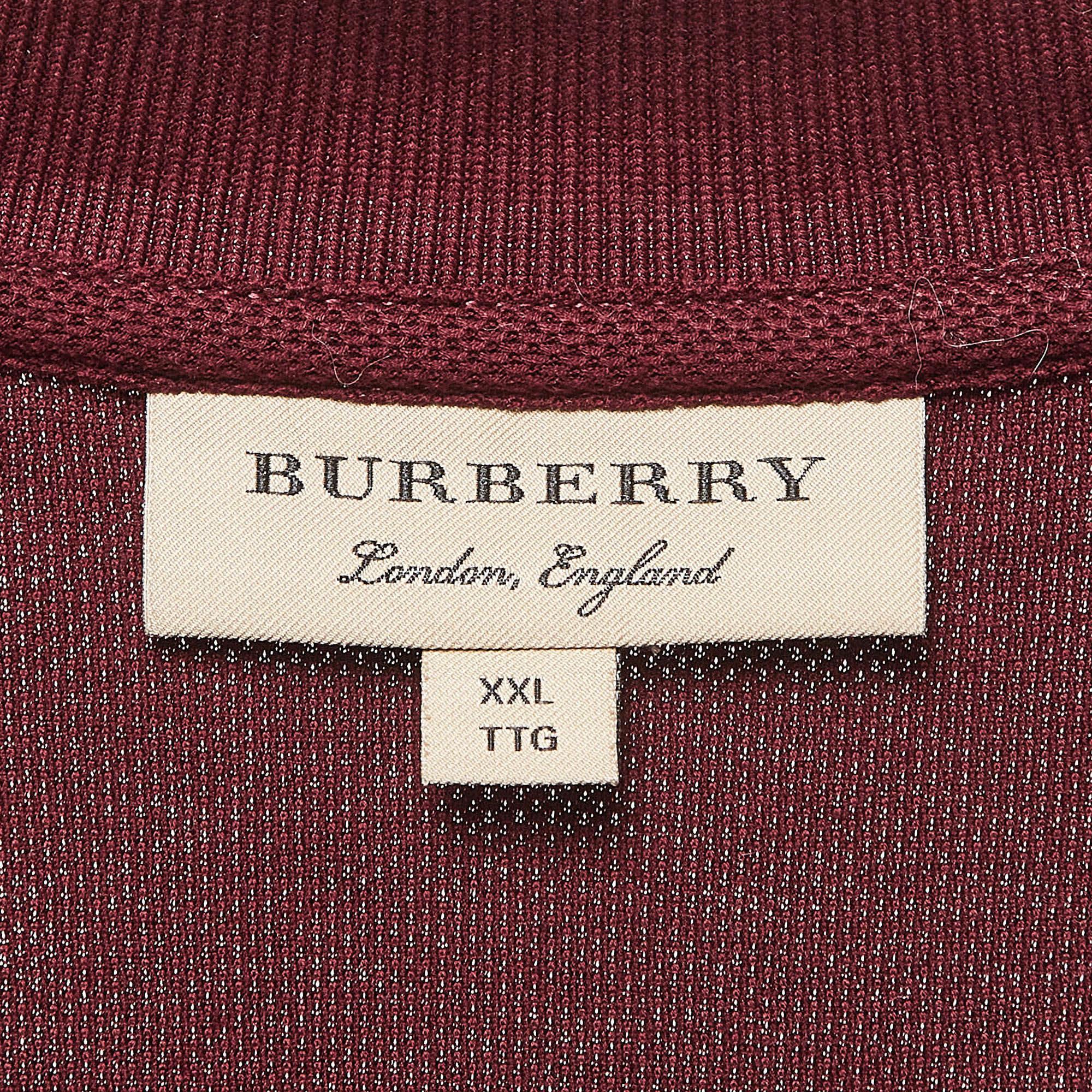 Men's Burberry Maroon Cotton Pique Polo T-Shirt XXL For Sale
