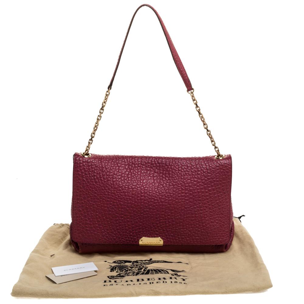 Burberry Maroon Grained Leather Mildenhall Shoulder Bag 4