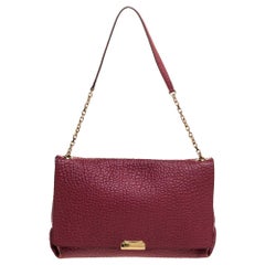 Burberry Maroon Grained Leather Mildenhall Shoulder Bag