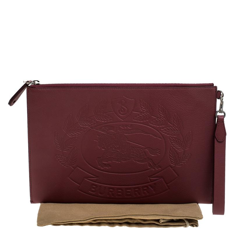 Burberry Maroon Leather Document Wristlet Pouch 6
