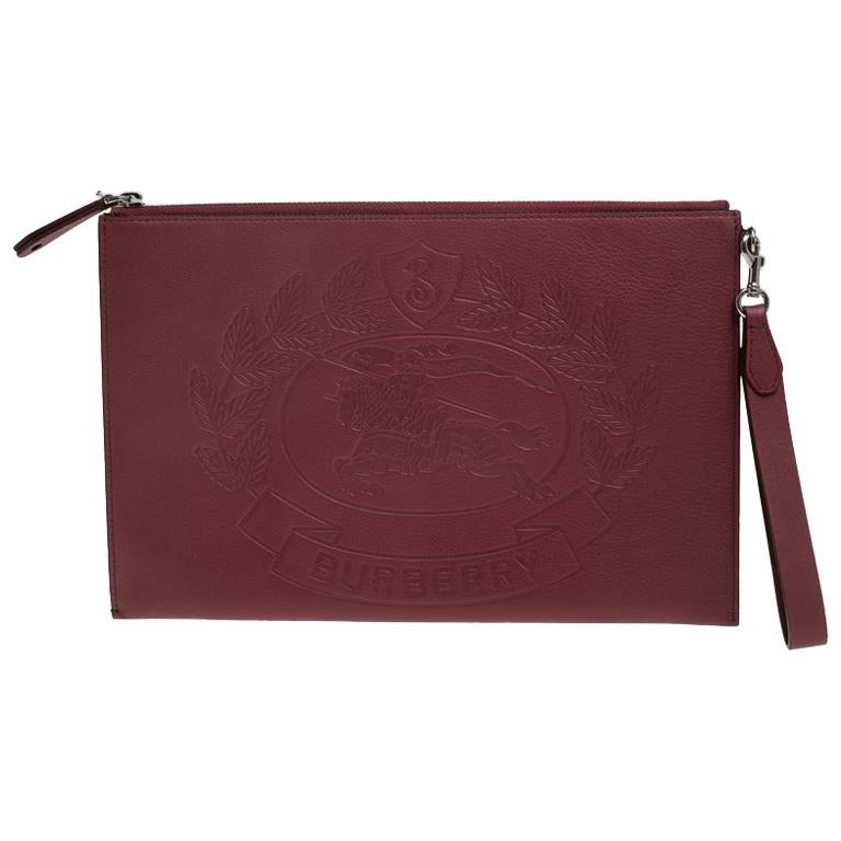 Burberry Maroon Leather Document Wristlet Pouch