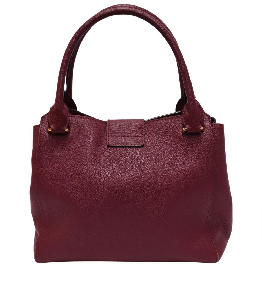 Burberry Medium Maroon Buckle Tote For Sale 6