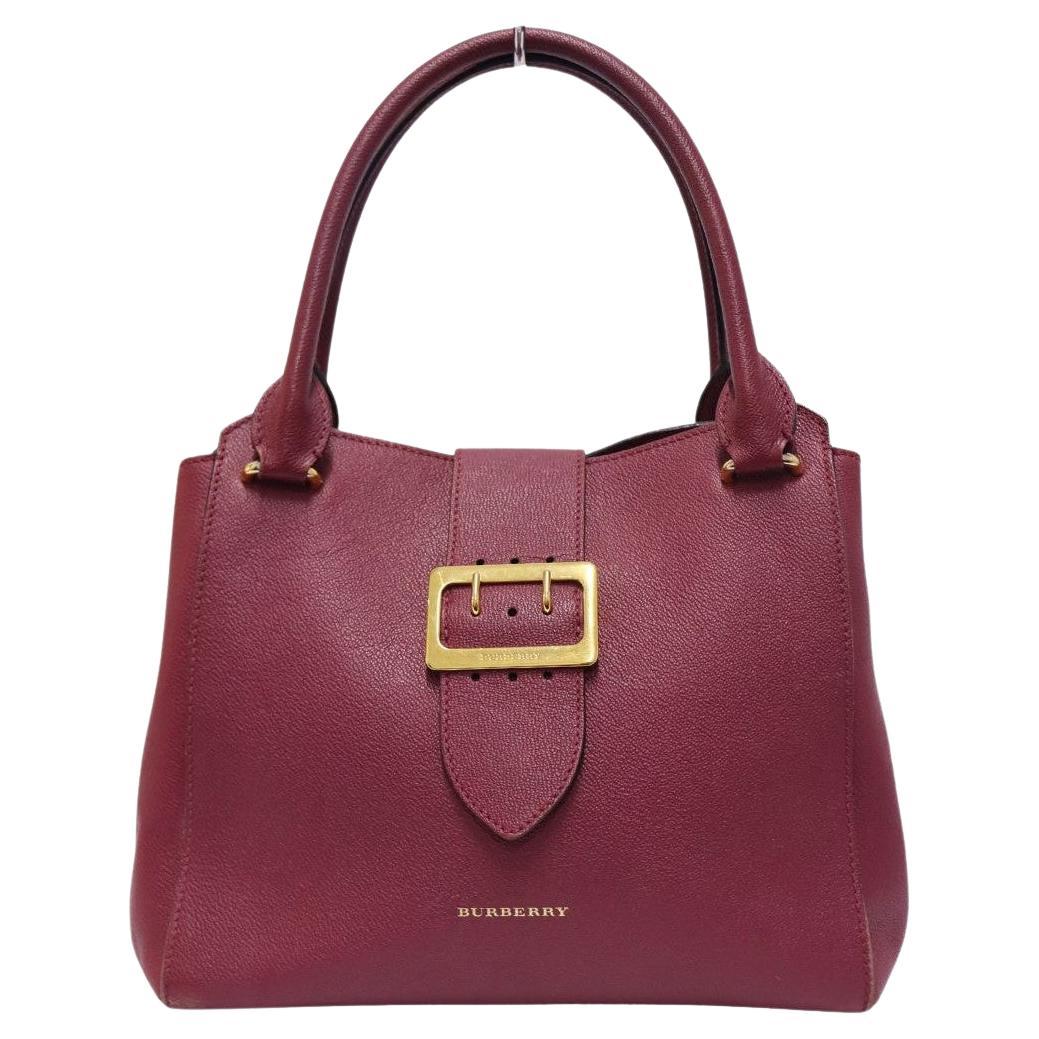 Burberry Medium Maroon Buckle Tote For Sale