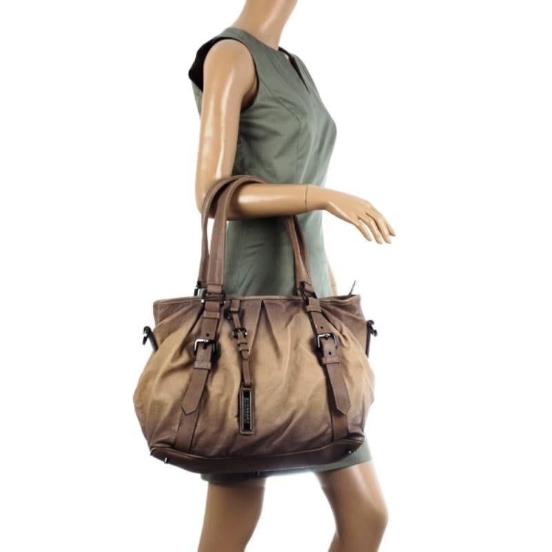 Brown Burberry Medium Pleated Leather Tote
