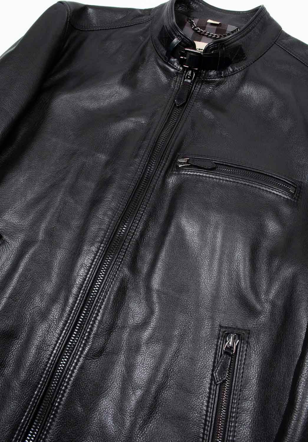 Black Burberry Men Leather Jacket Biker Size ITA48/M, S1246