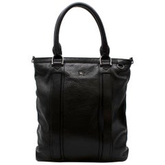 Burberry Mens Sac fourre-tout en cuir noir