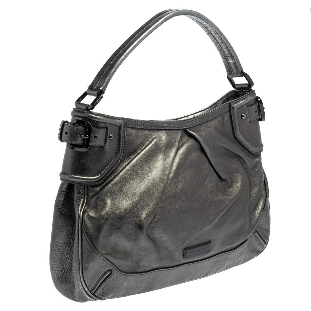 Nero Burberry, borsa in pelle metallizzata antracite Fairby Hobo