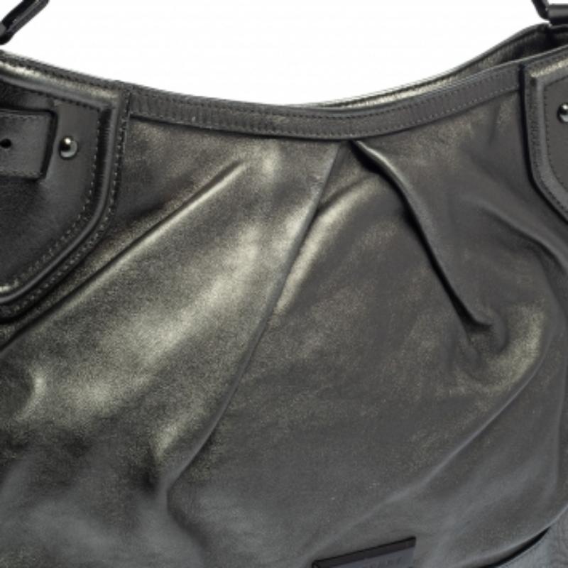 Burberry Metallic Anthracite Leather Fairby Hobo For Sale 4
