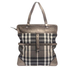 Burberry Metallic Beat Check Canvas and Leather Tote