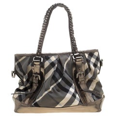 Burberry Metallic Beat Check Nylon and Leather Medium Lowry Tote