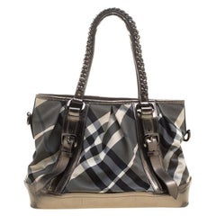 Burberry Metallic Beat Check Nylon and Leather Medium Lowry Tote