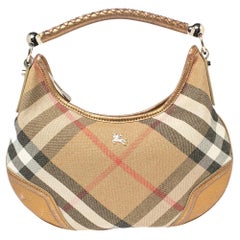 Burberry Metallic Beige Nova Check Canvas and Leather Hobo