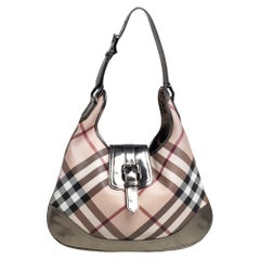 Burberry Metallic/Beige Nova Check PVC and Leather Brooke Hobo