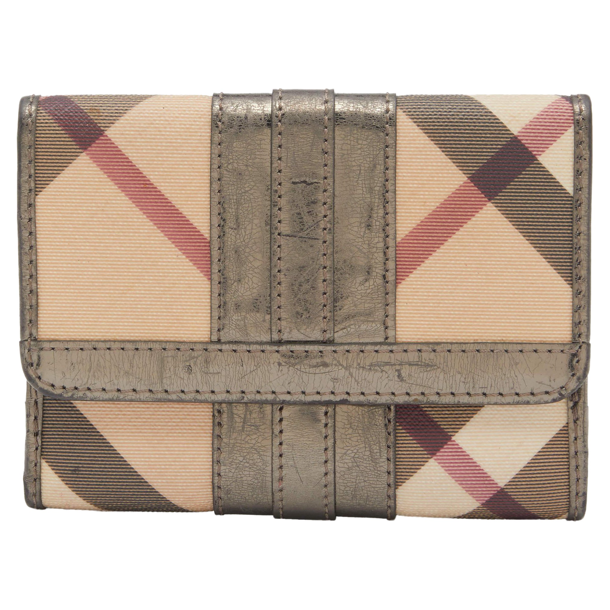 Burberry Metallic/Beige Nova Check PVC and Patent Leather French Wallet