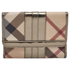 Used Burberry Metallic/Beige Nova Check PVC and Patent Leather French Wallet