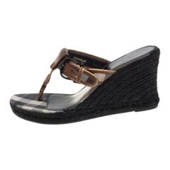 Burberry Metallic Bronze Leather Wedge Espadrille Thong Slide Sandals Size 39