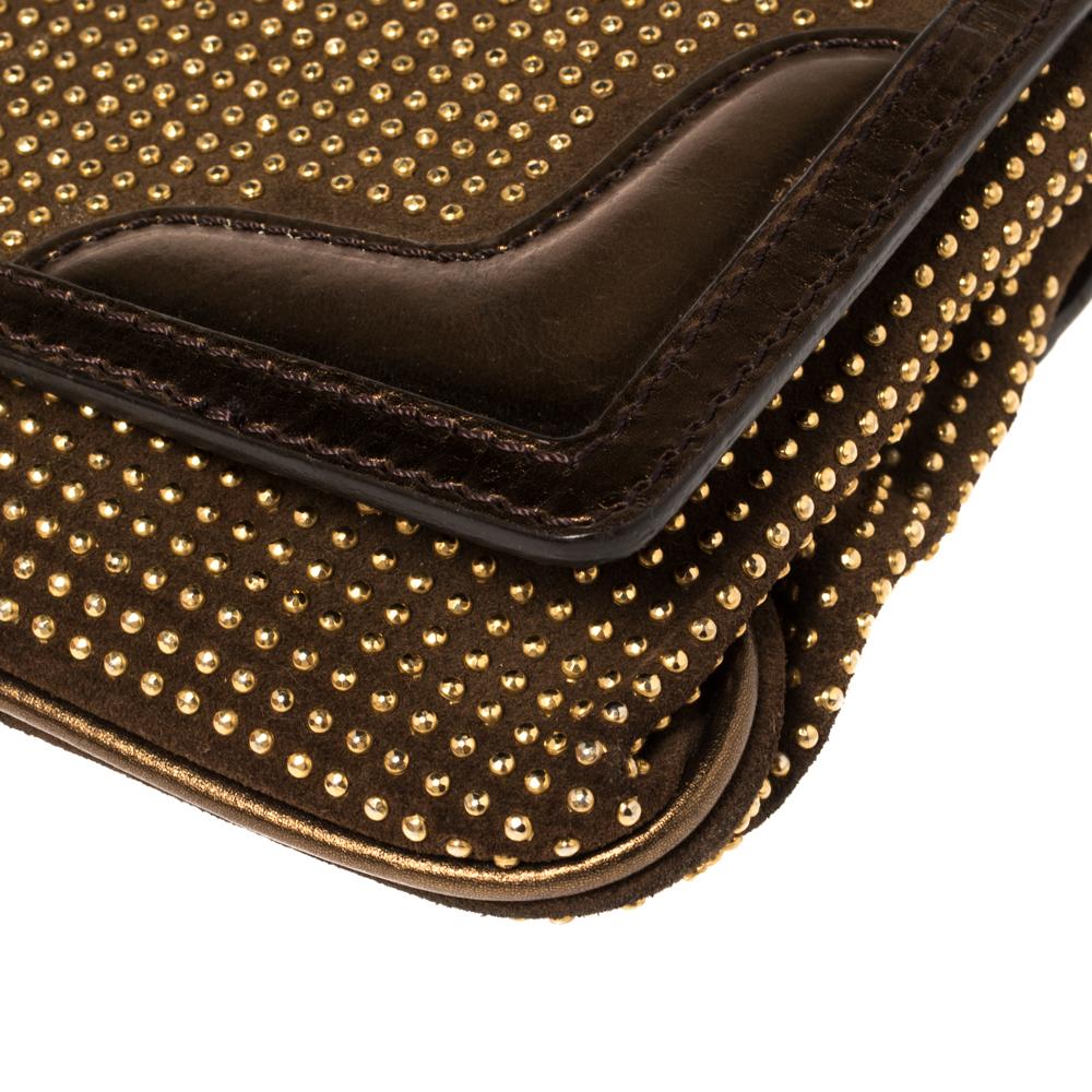 Burberry Metallic Bronze Studded Leather and Suede Flap Shoulder Bag 6