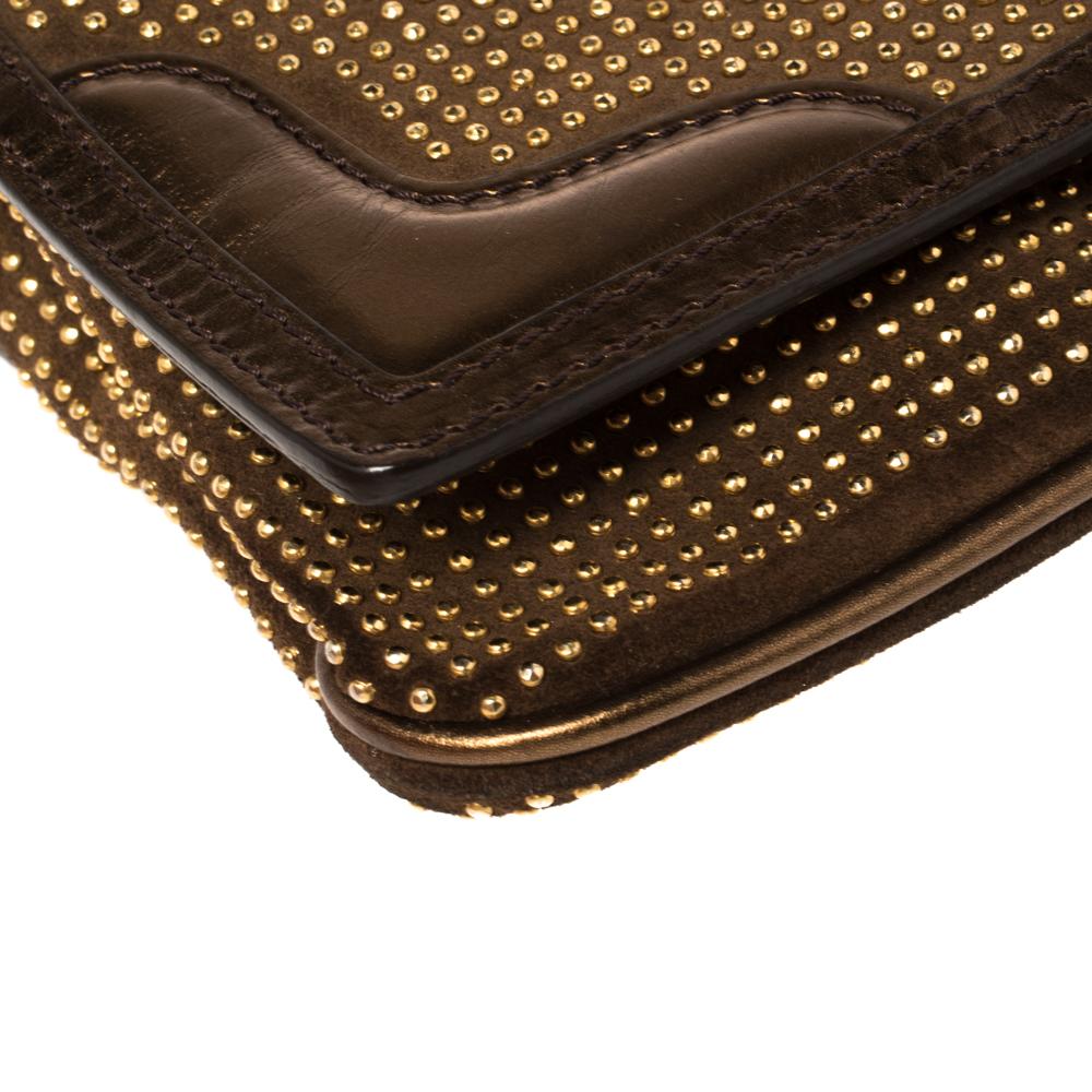 Burberry Metallic Bronze Studded Leather and Suede Flap Shoulder Bag 7