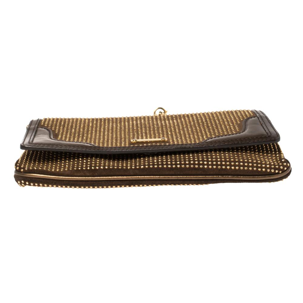Women's Burberry Metallic Bronze Studded Leather and Suede Flap Shoulder Bag