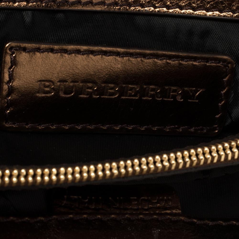 Burberry Metallic Bronze Studded Leather and Suede Flap Shoulder Bag 1