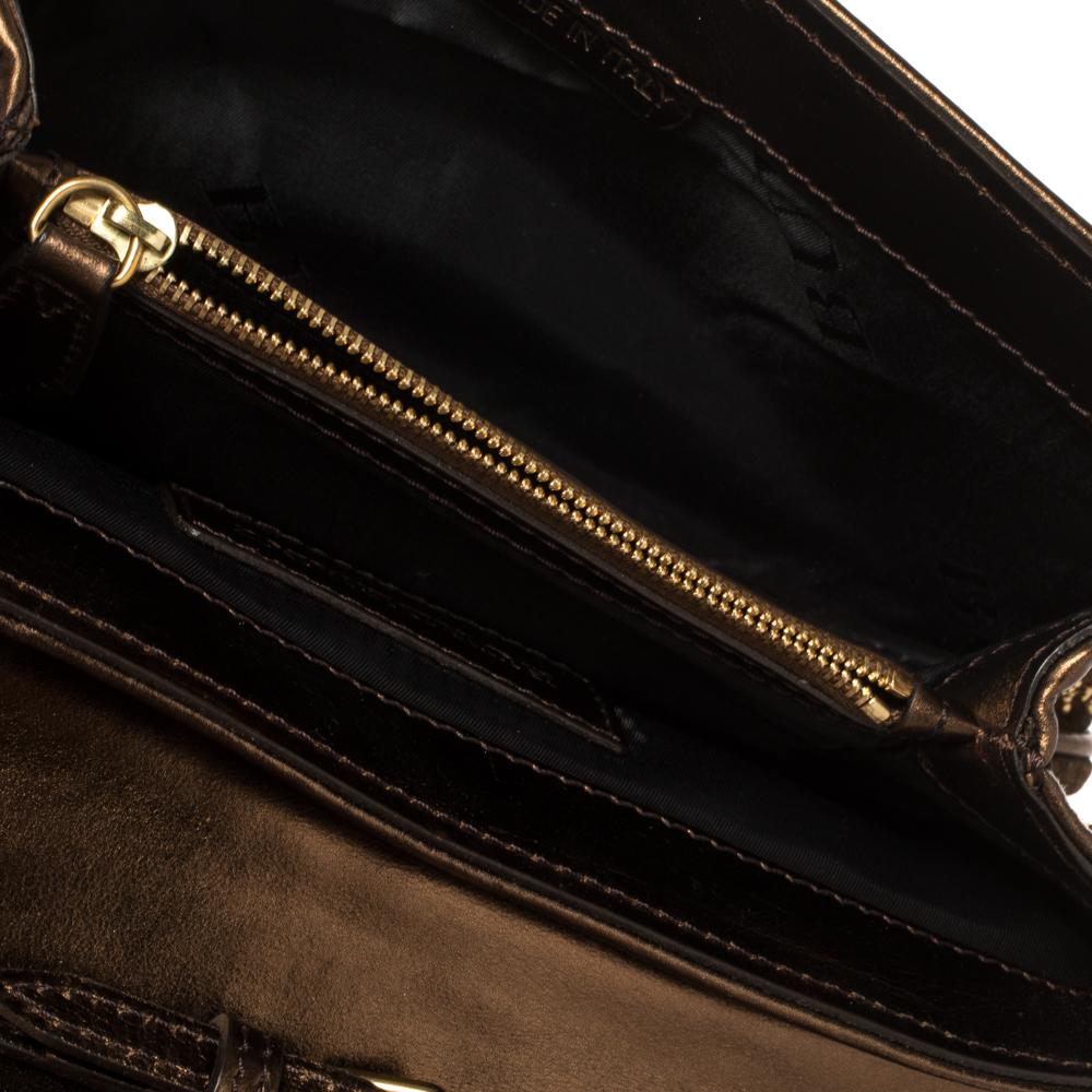 Burberry Metallic Bronze Studded Leather and Suede Flap Shoulder Bag 4