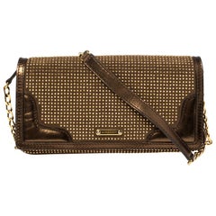 Burberry Metallic Bronze Studded Leather and Suede Flap Shoulder Bag