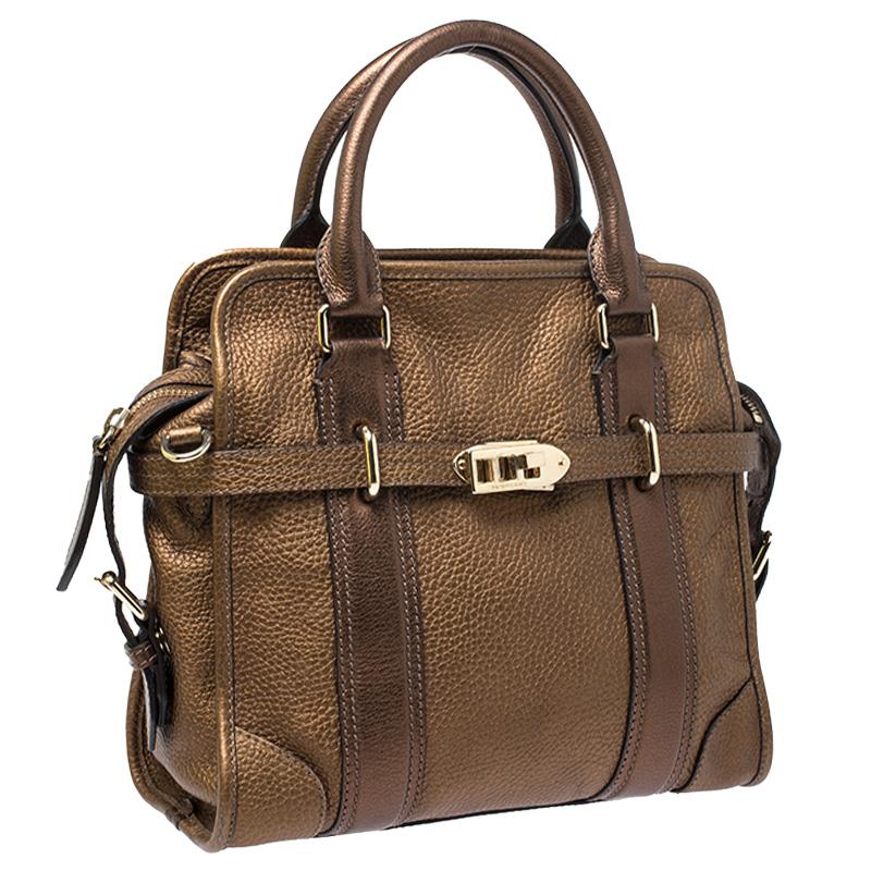 Burberry Metallic Brown Leather Top Handle Bag In Good Condition In Dubai, Al Qouz 2