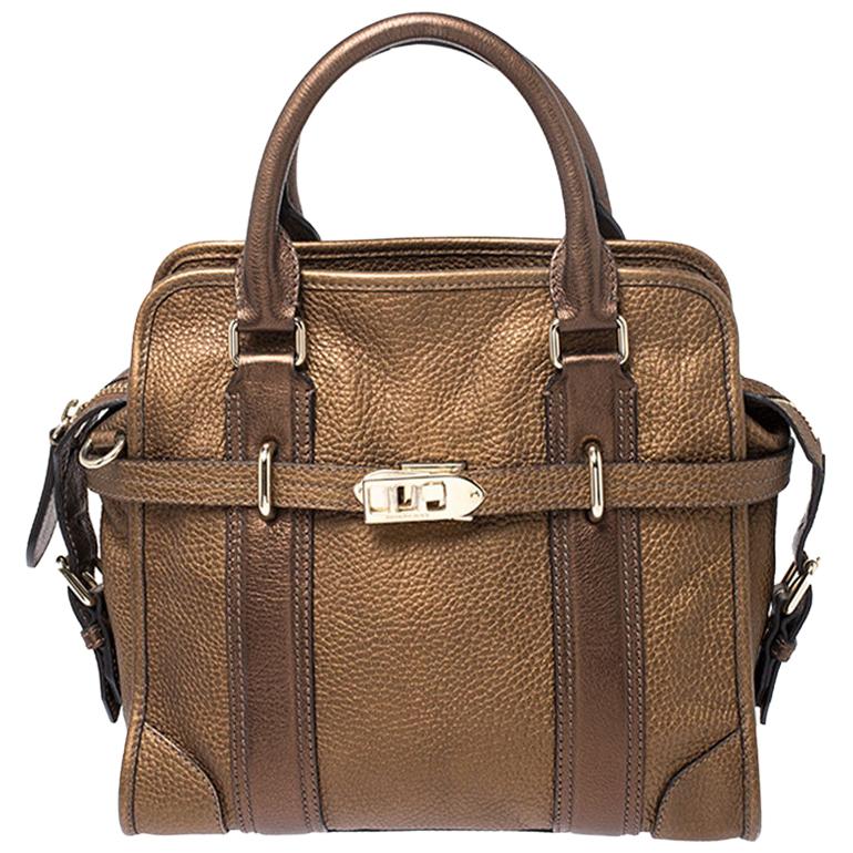 Burberry Metallic Brown Leather Top Handle Bag