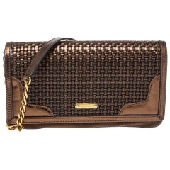 Burberry Metallic Brown Woven Leather and Suede Small Shoulder Bag