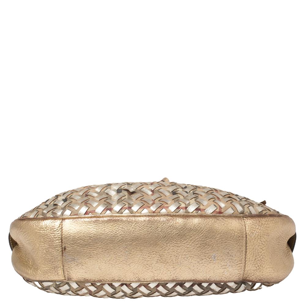 Donna Burberry oro metallizzato/beige, borsa Nova Check intrecciata in PVC e pelle, Hobo Warrior