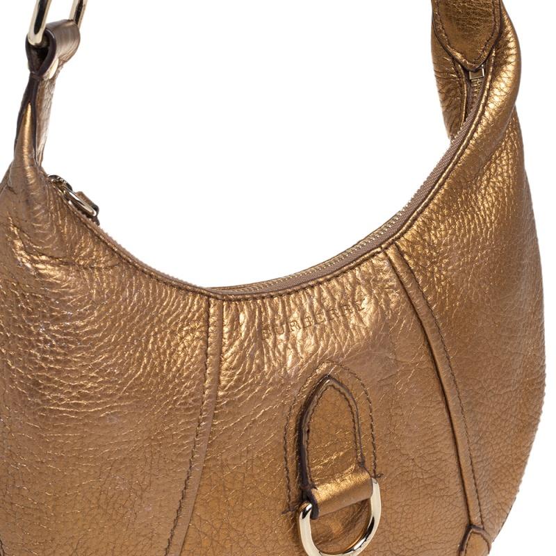 Burberry Metallic Gold Grained Leather Hobo For Sale 8