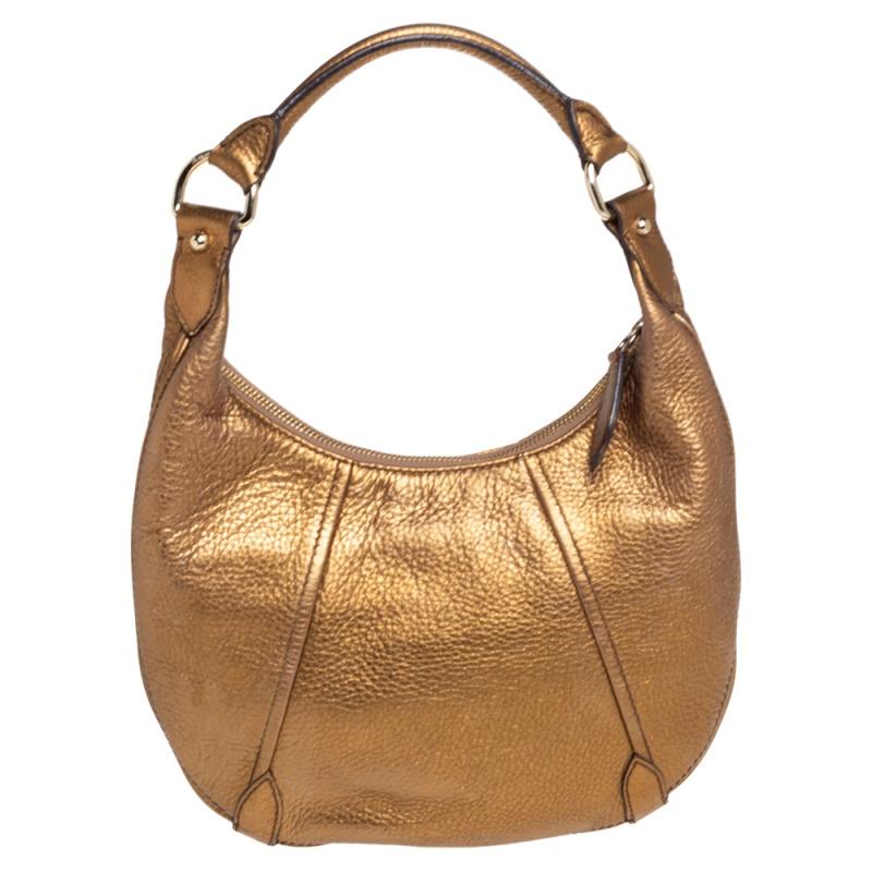 Burberry Metallic Gold Grained Leather Hobo For Sale at 1stDibs