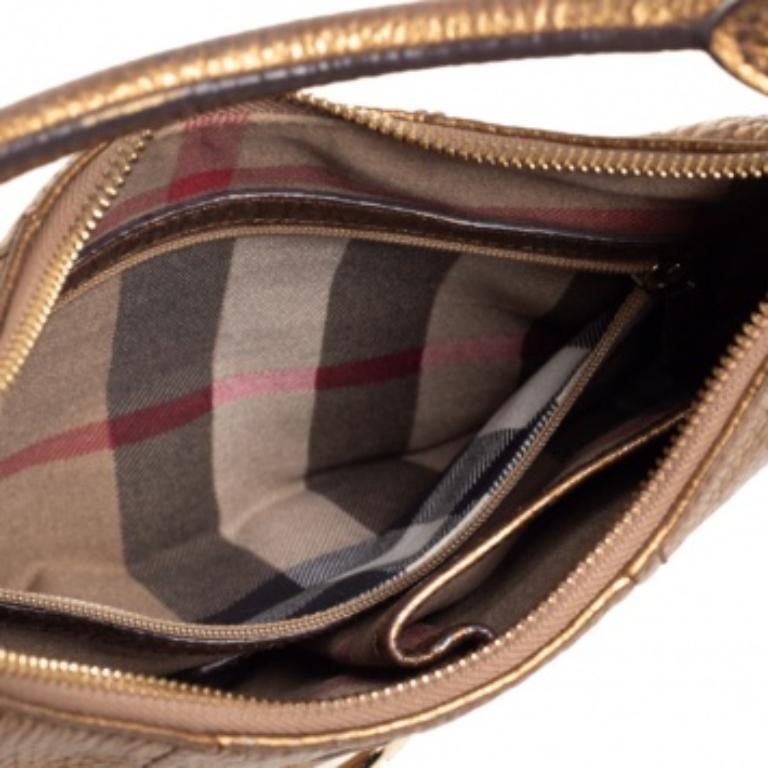 Women's Burberry Metallic Gold Grained Leather Hobo For Sale