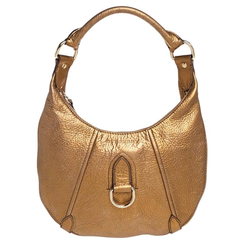 Burberry Metallic Gold Grained Leather Hobo For Sale