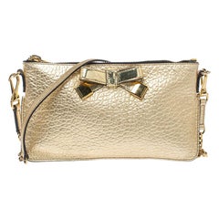 Used Burberry Metallic Gold Leather Bow Peyton Crossbody Bag