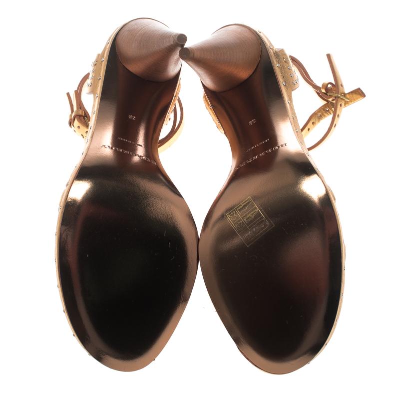 Women's Burberry Metallic Gold Leather Hans T Strap Sandals Size 39