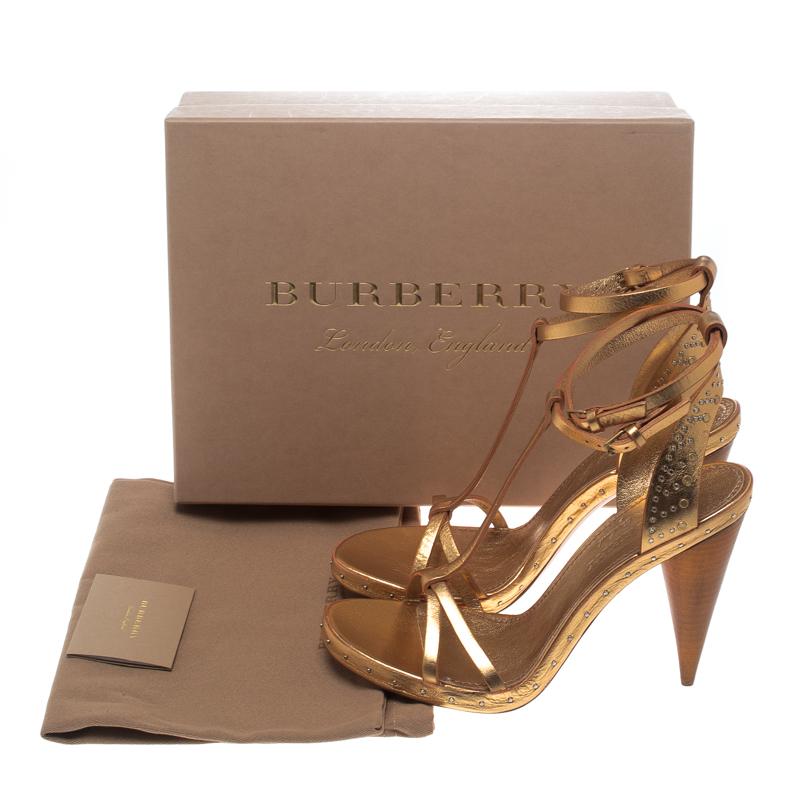 Burberry Metallic Gold Leather Hans T Strap Sandals Size 39 2