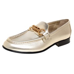 Burberry Metallic Gold Leather Solway Chain Detail Slip On Loafers Size 38.5