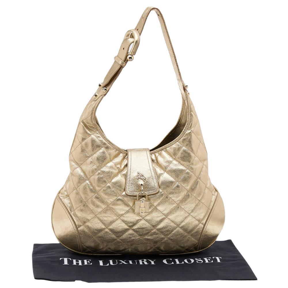 Burberry Metallic Gold Quilted Leather Brooke Hobo For Sale 7