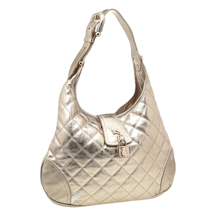 Burberry Metallic Gold Quilted Leather Brooke Hobo In Good Condition In Dubai, Al Qouz 2