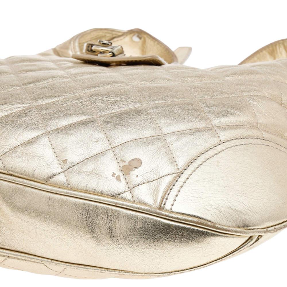 Burberry Metallic Gold Quilted Leather Brooke Hobo For Sale 2