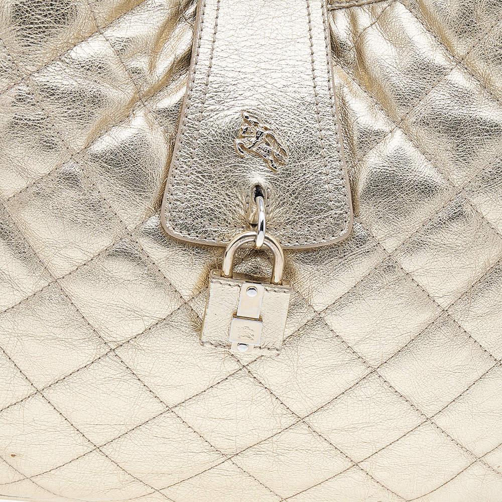 Burberry Metallic Gold Quilted Leather Brooke Hobo For Sale 3