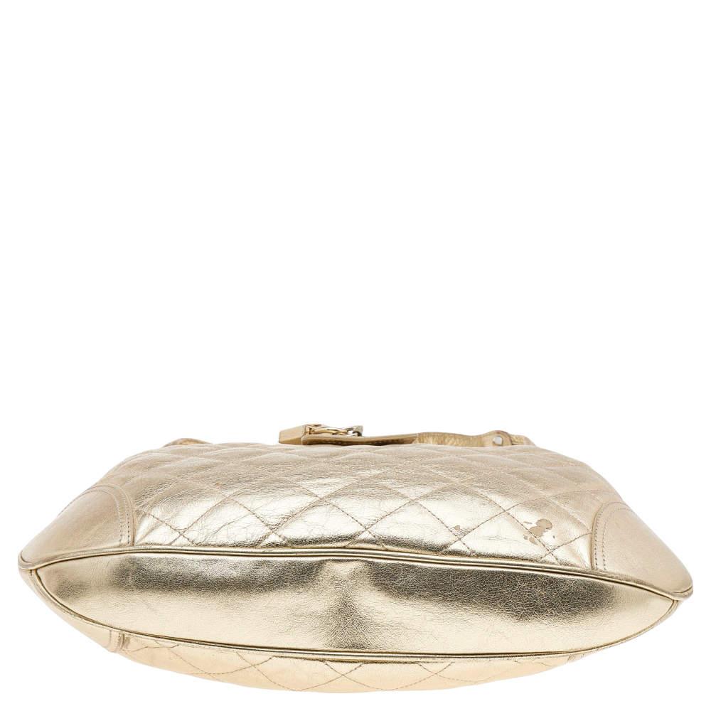 Burberry Metallic Gold Quilted Leather Brooke Hobo For Sale 4