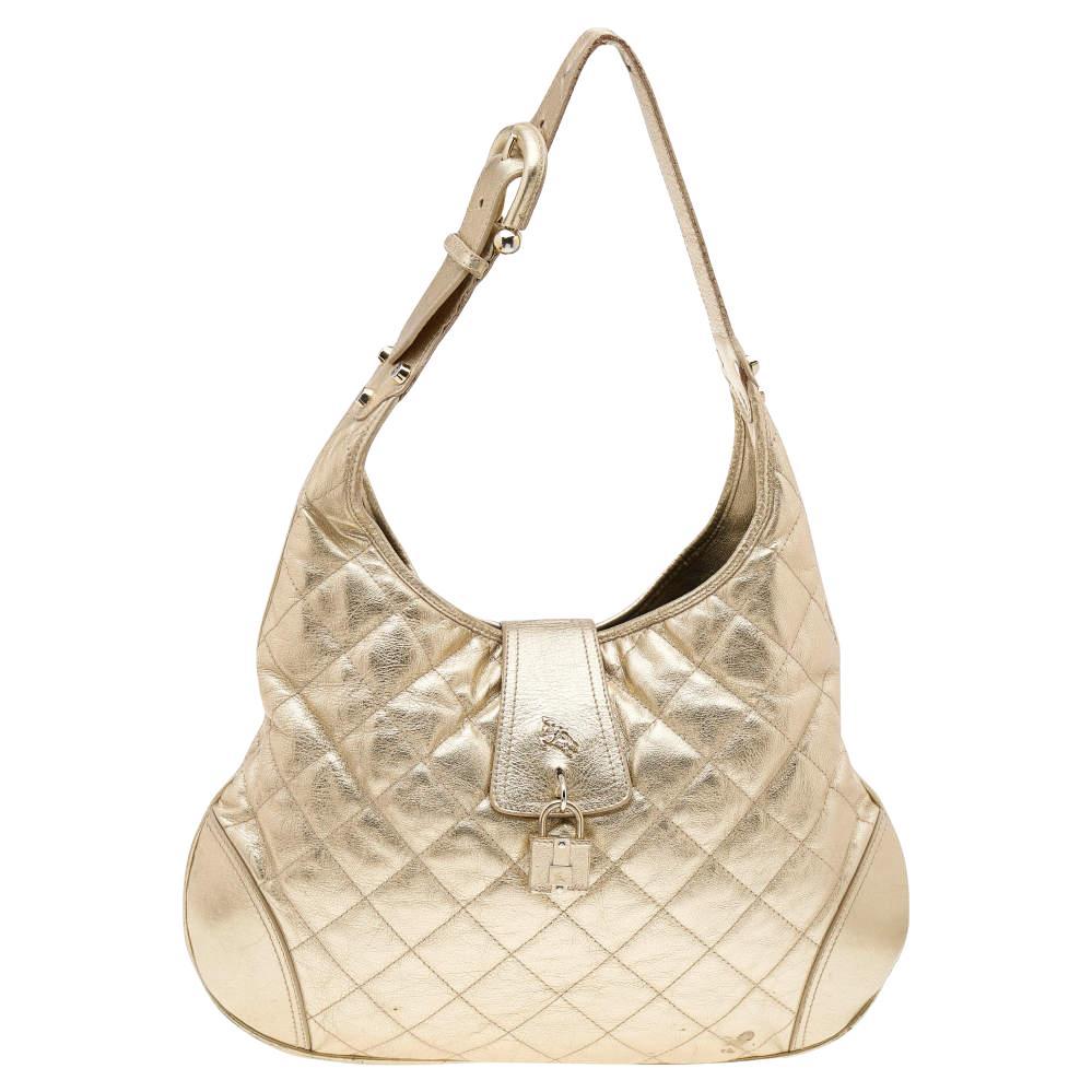 Burberry Metallic Gold Quilted Leather Brooke Hobo For Sale