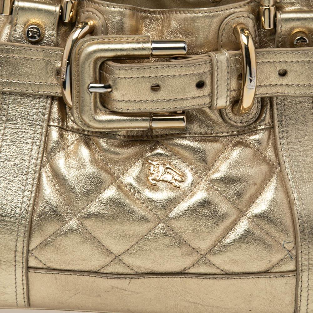 Women's Burberry Metallic Gold Quilted Patent Leather Beaton Tote For Sale